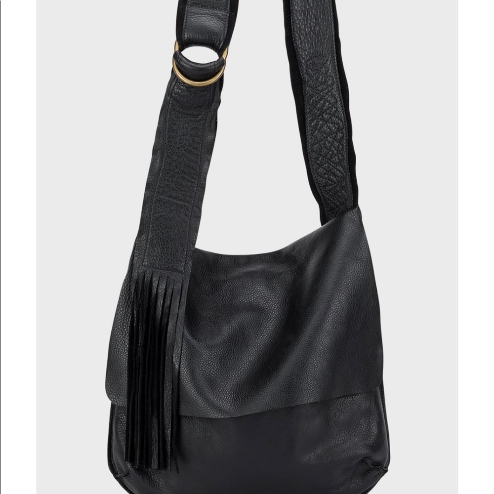 Black Leather Fringe Crossbody Bag - Women